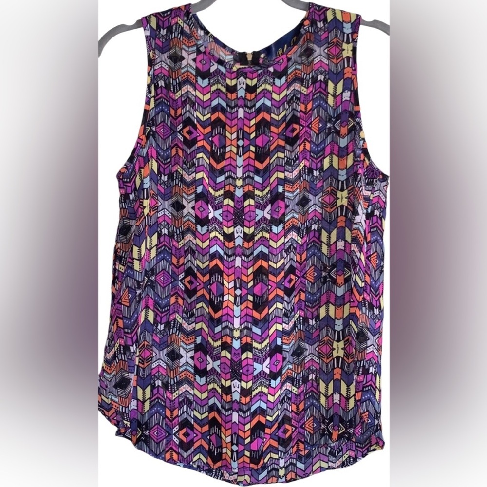 Blue Rain Colorful Patterned Zip Back Tank Top Sz S